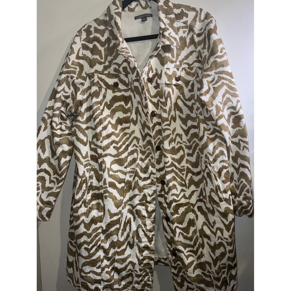 Jessica London Zebra Print Denim Jacket Tan White Longline Cotton Plus Size 20W